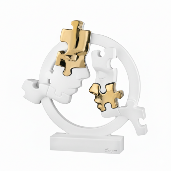 Scultura Visi Puzzle Cerchio Bianco e Oro Ø29cm – Bongelli Preziosi | Arte Moderna per la Casa