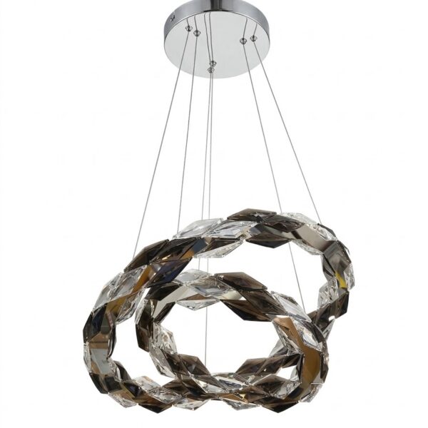 Lampadario 2 cerchi fumé e cristallo
