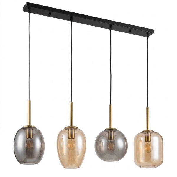Lampadario con bocce fumé e Ambra