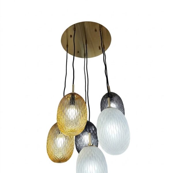 Lampadario con bocce Ambra bianchi e fumé